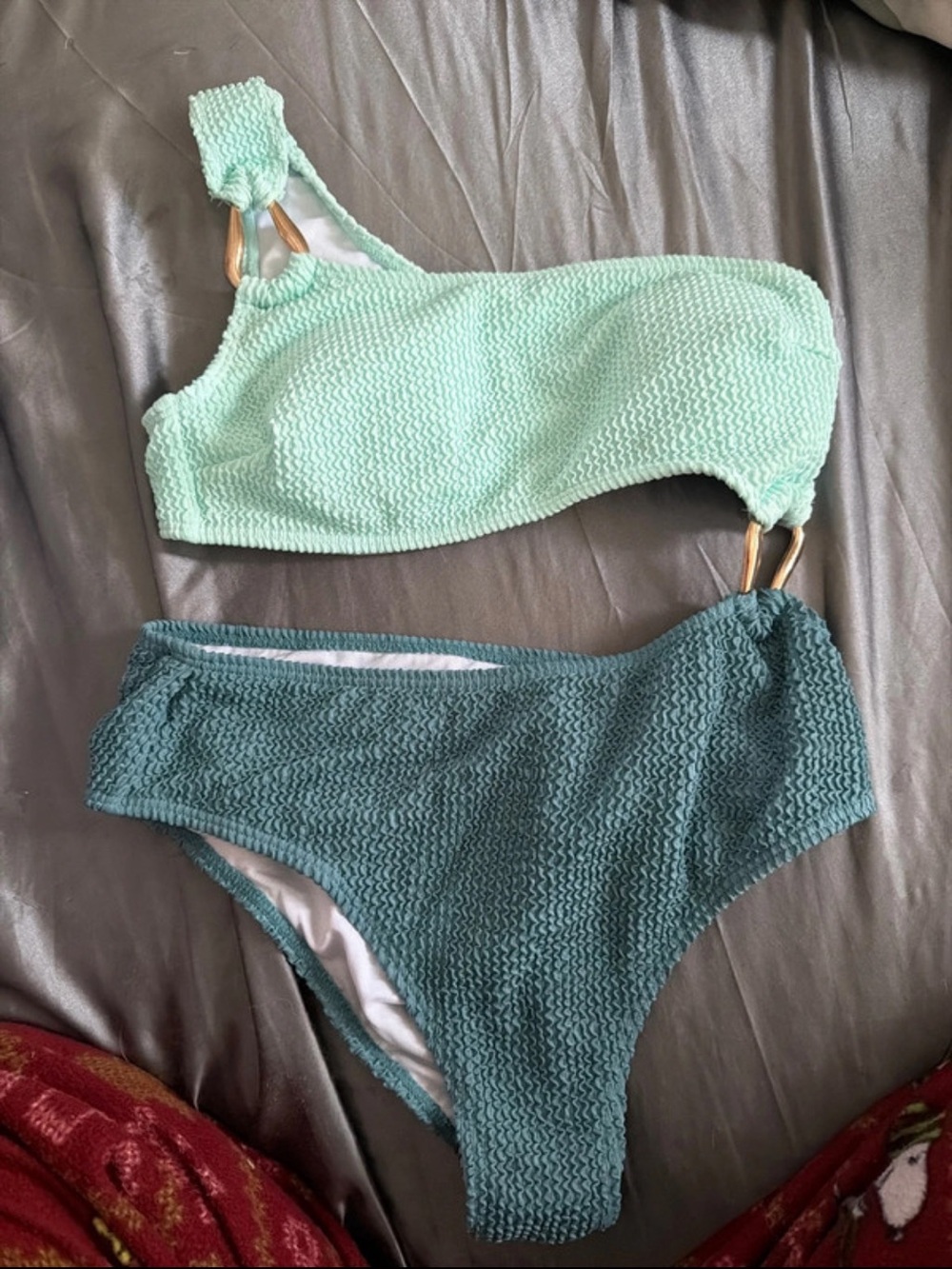Textured One-Shoulder One-Piece Swim - Mint & Teal